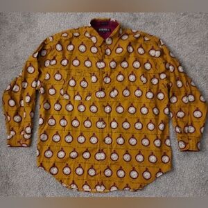 America Perry Ellis Clock Print Long Sleeve Shirt XLarge RARE